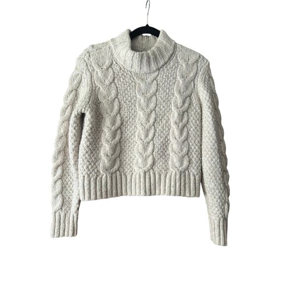 American Eagle Women's Cable Knit Crop Sweater Fisherman Wool Blend Neutral SZ M - Picture 1 of 8